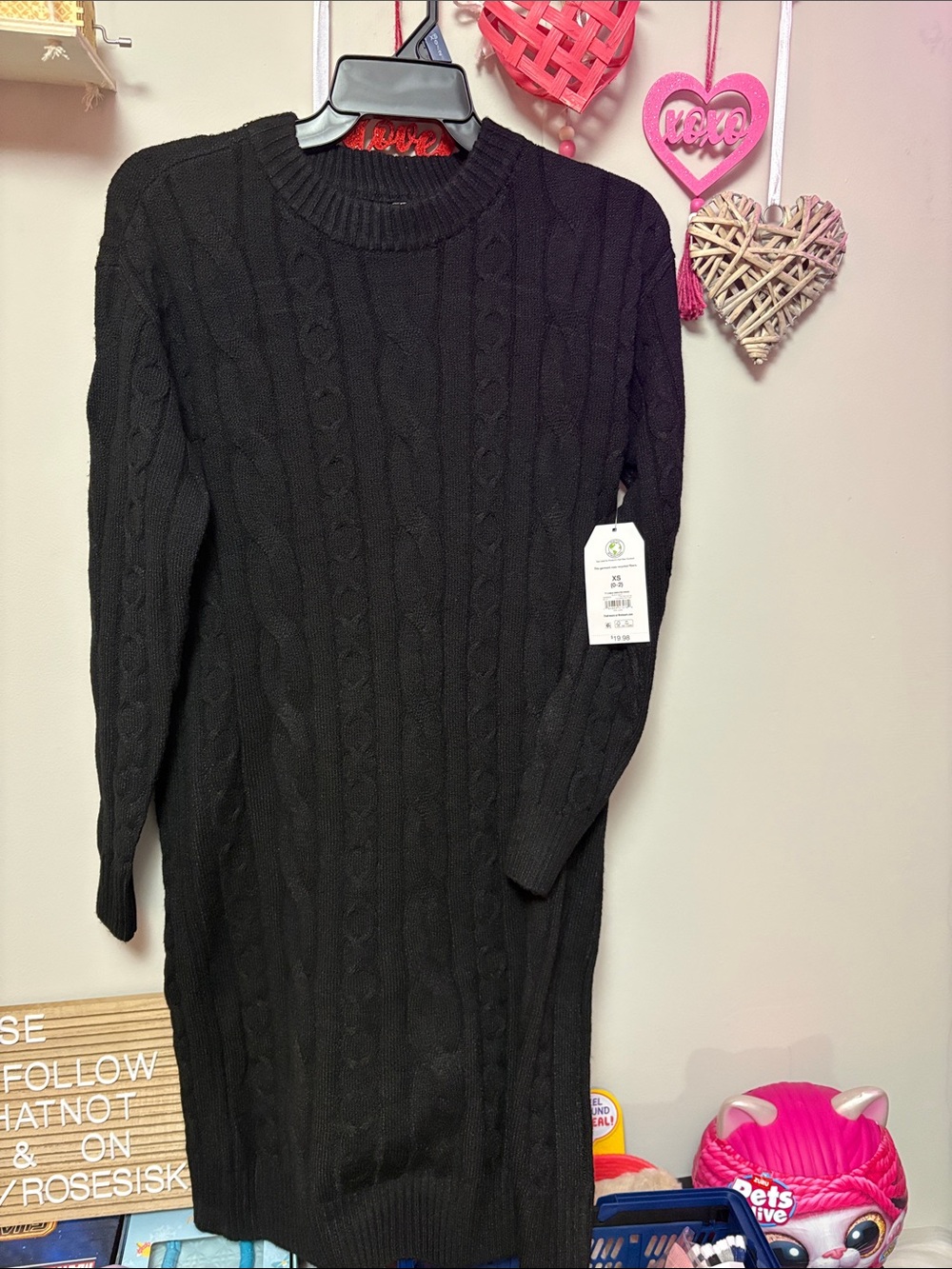 Time and Tru Black Cable Knit Long Sleeve Dress